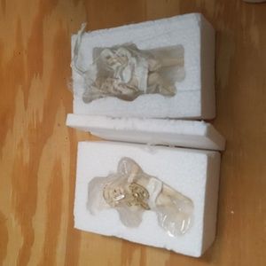 3 Vintage Cherub with Maribu Wings Flute and Peace, Joy, Love Ornament NIB